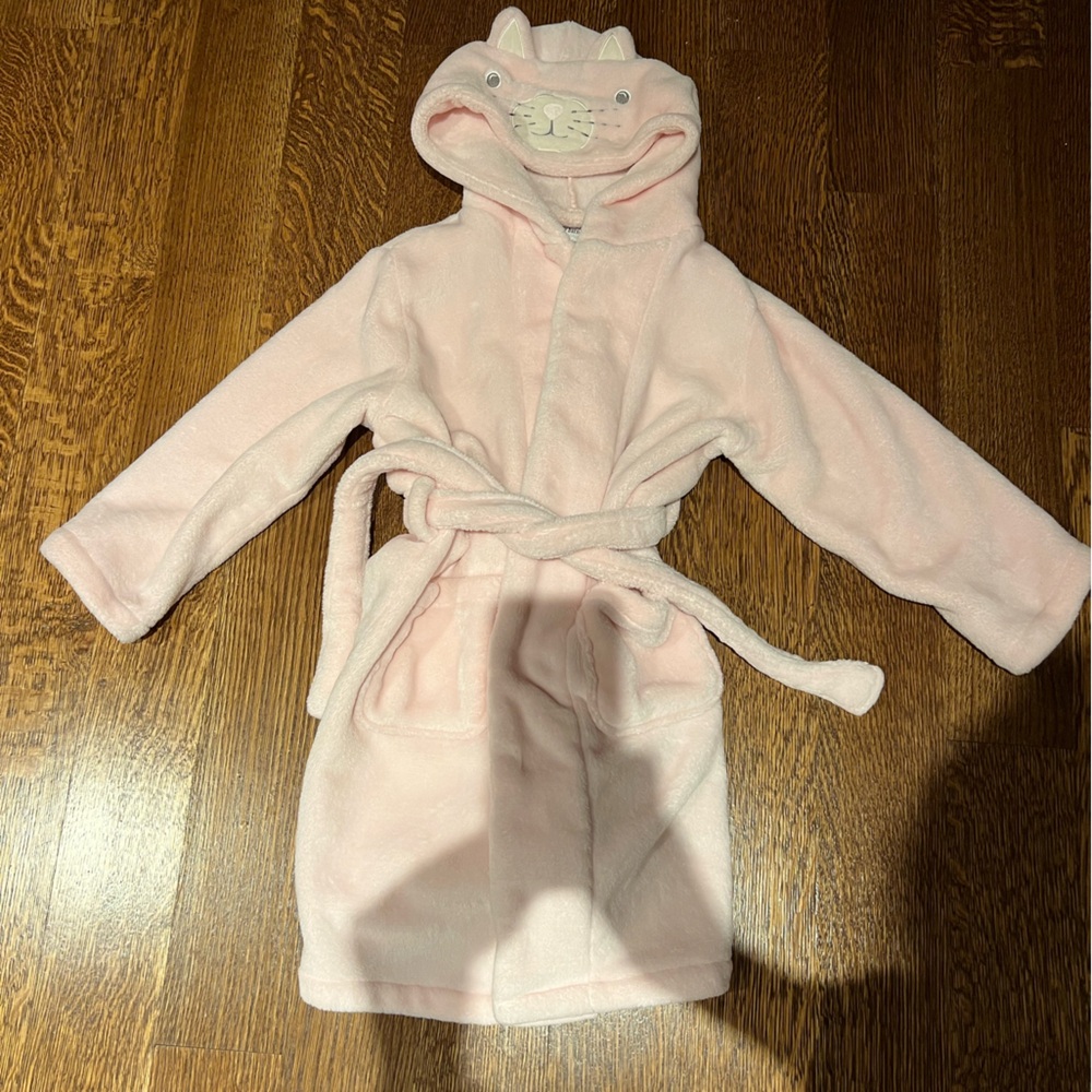 Pottery Barn Kids Light Pink Plush Hooded Baby Robe with Cat Ears